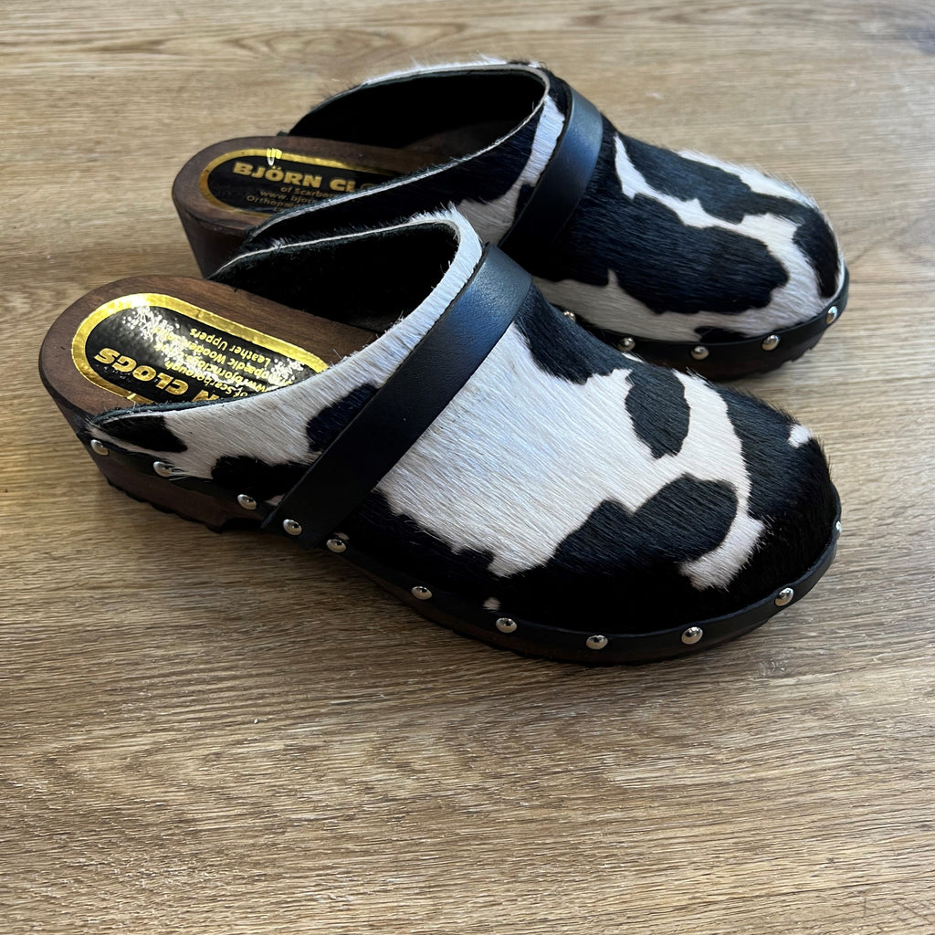 SOPHIA Cowhide Clog (studs on Black Leather) – Bjorn Clogs